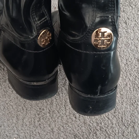 Tory Burch Black Combat Boots with Gold Accents - Picture 2 of 4
